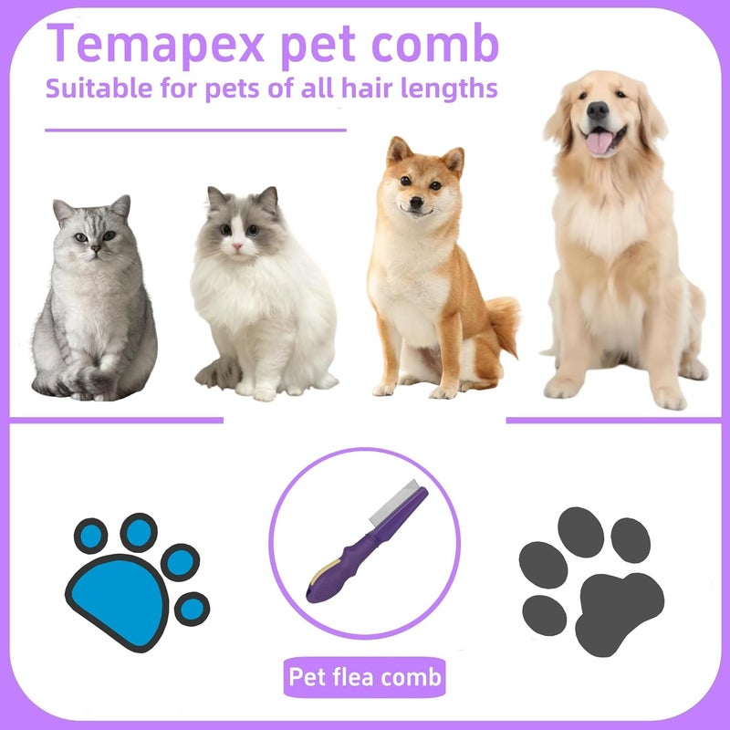 TemApex Pet Flea Comb for Dogs & Cats,Removes Tangles & Flea, Tear Stain Removal, Stainless Steel Metal Teeth, Non-slip & Anti-static Rubber Handle, Safe & Gentle Pet Grooming Comb - Image 2